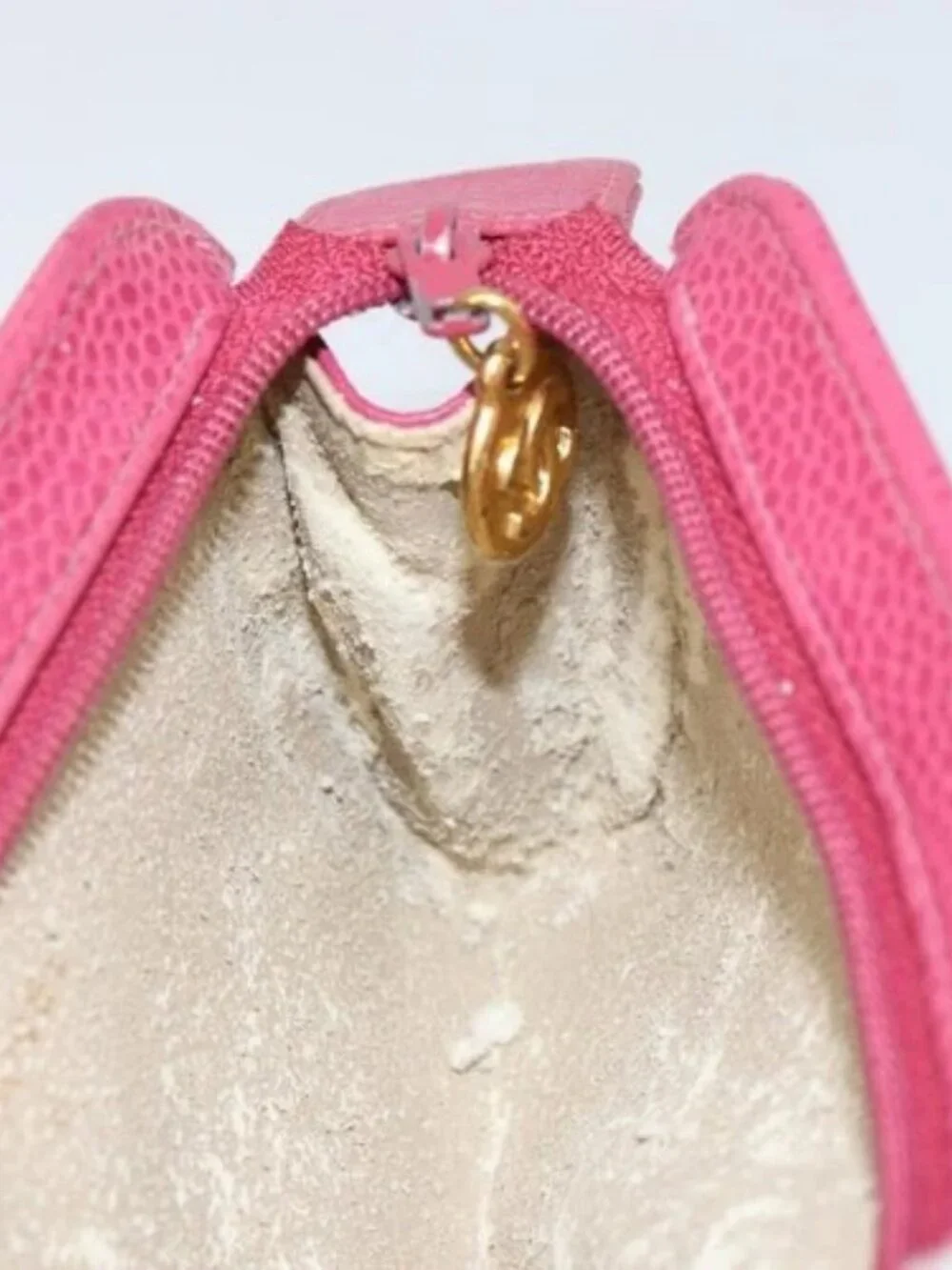 CHANEL COCO Mark Pouch Grained Calf Skin Pink Gold CC Auth 163727